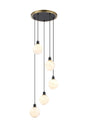 Stevens 1.8m Round Pendant, 5 x E14 With 15cm Round Marble Effect Glass Shade, Brass, White & Satin Black