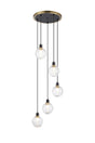 Stevens 1.8m Round Pendant, 5 x E14 With 15cm Round Textured Melting Glass Shade, Brass, Clear & Satin Black
