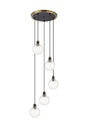 Stevens 1.8m Round Pendant, 5 x E14 With 15cm Round Segment Glass Shade, Brass, Clear & Satin Black