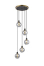 Stevens 1.8m Round Pendant, 5 x E14 With 15cm Round Segment Glass Shade, Brass, Smoke Plated & Satin Black