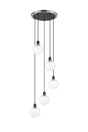 Stevens 1.8m Round Pendant, 5 x E14 With 15cm Round Glass Shade, Satin Nickel, Clear & Satin Black