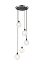 Stevens 1.8m Round Pendant, 5 x E14 With 15cm Round Dimpled Glass Shade, Satin Nickel, Clear & Satin Black