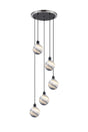 Stevens 48cm Round Pendant, 5 Light E14 With 15cm Round Dark Blue Marble Effect Glass Shade, Satin Nickel & Satin Black Framework