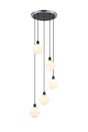 Stevens 1.8m Round Pendant, 5 x E14 With 15cm Round Marble Effect Glass Shade, Satin Nickel, White & Satin Black