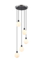 Stevens 1.8m Round Pendant, 5 x E14 With 15cm Round Glass Shade, Satin Nickel, Opal & Satin Black