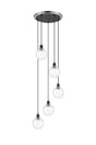 Stevens 1.8m Round Pendant, 5 x E14 With 15cm Round Segment Glass Shade, Satin Nickel, Clear & Satin Black