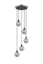 Stevens 1.8m Round Pendant, 5 x E14 With 15cm Round Glass Shade, Satin Nickel, Smoke Plated & Satin Black