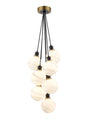 Stevens 1.3m Round Cluster Pendant, 7 x E14 With 15cm Round Marble Effect Glass Shade, Brass, White & Satin Black