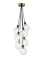 Stevens 1.3m Round Cluster Pendant, 7 x E14 With 15cm Round Ribbed Glass Shade, Brass, Clear & Satin Black