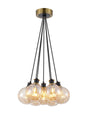 Stevens 1.3m Round Cluster Pendant, 7 x E14 With 15cm Round Segment Glass Shade, Brass, Amber Plated & Satin Black