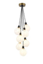 Stevens 1.3m Round Cluster Pendant, 7 x E14 With 15cm Round Speckled Glass Shade, Brass, White & Satin Black