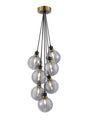 Stevens 1.3m Round Cluster Pendant, 7 x E14 With 15cm Round Double Textured Smooth/Ribbed Glass Shade, Brass, Smoke Plated & Satin Black