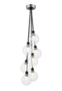 Stevens 1.3m Round Cluster Pendant, 7 x E14 With 15cm Round Glass Shade, Satin Nickel, Clear & Satin Black