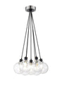 Stevens 1.3m Round Cluster Pendant, 7 x E14 With 15cm Round Crackled Glass Shade, Satin Nickel, Clear & Satin Black