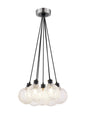 Stevens 1.3m Round Cluster Pendant, 7 x E14 With 15cm Round Textured Crumple Glass Shade, Satin Nickel, Clear & Satin Black