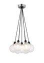 Stevens 1.3m Round Cluster Pendant, 7 x E14 With 15cm Round Dimpled Glass Shade, Satin Nickel, Clear & Satin Black
