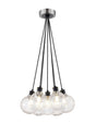 Stevens 1.3m Round Cluster Pendant, 7 x E14 With 15cm Round Textured Melting Glass Shade, Satin Nickel, Clear & Satin Black