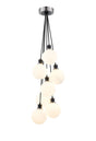 Stevens 1.3m Round Cluster Pendant, 7 x E14 With 15cm Round Glass Shade, Satin Nickel, Opal & Satin Black