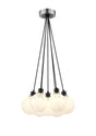 Stevens 1.3m Round Cluster Pendant, 7 x E14 With 15cm Round Speckled Glass Shade, Satin Nickel, White & Satin Black