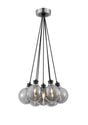 Stevens 1.3m Round Cluster Pendant, 7 x E14 With 15cm Round Double Textured Smooth/Ribbed Glass Shade, Satin Nickel, Smoke Plated & Black