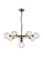 Stevens Pendant, 8 x E14 With 15cm Round Crackled Glass Shade, Brass, Clear & Satin Black