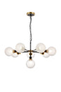 Stevens Pendant, 8 x E14 With 15cm Round Textured Diamond Pattern Glass Shade, Brass, Clear & Satin Black