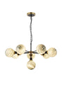 Stevens 84cm Pendant, 8 Light E14 With 15cm Round Dark Green Marble Effect Glass Shade, Brass & Satin Black Framework