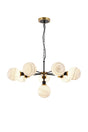 Stevens Pendant, 8 x E14 With 15cm Round Marble Effect Glass Shade, Brass, White & Satin Black