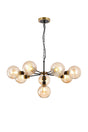 Stevens Pendant, 8 x E14 With 15cm Round Segment Glass Shade, Brass, Amber Plated & Satin Black