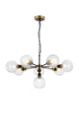 Stevens Pendant, 8 x E14 With 15cm Round Segment Glass Shade, Brass, Clear & Satin Black