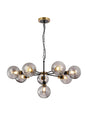 Stevens Pendant, 8 x E14 With 15cm Round Segment Glass Shade, Brass, Smoke Plated & Satin Black