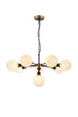 Stevens Pendant, 8 x E14 With 15cm Round Speckled Glass Shade, Brass, White & Satin Black