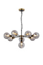 Stevens Pendant, 8 x E14 With 15cm Round Double Textured Smooth/Ribbed Glass Shade, Brass, Smoke Plated & Satin Black