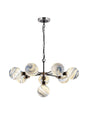 Stevens 84cm Pendant, 8 Light E14 With 15cm Round Dark Blue Marble Effect Glass Shade, Satin Nickel & Satin Black Framework