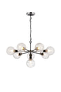 Stevens Pendant, 8 x E14 With 15cm Round Textured Melting Glass Shade, Satin Nickel, Clear & Satin Black