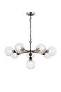 Stevens Pendant, 8 x E14 With 15cm Round Segment Glass Shade, Satin Nickel, Clear & Satin Black