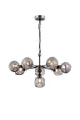 Stevens Pendant, 8 x E14 With 15cm Round Segment Glass Shade, Satin Nickel, Smoke Plated & Satin Black