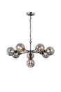 Stevens Pendant, 8 x E14 With 15cm Round Glass Shade, Satin Nickel, Smoke Plated & Satin Black