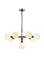 Stevens Pendant, 8 x E14 With 15cm Round Speckled Glass Shade, Satin Nickel, White & Satin Black