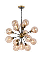 Stevens Pendant, 14 x E14 With 15cm Round Glass Shade, Brass, Amber Plated & Satin Black