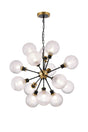 Stevens Pendant, 14 x E14 With 15cm Round Dimpled Glass Shade, Brass, Clear & Satin Black