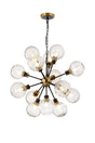 Stevens Pendant, 14 x E14 With 15cm Round Textured Melting Glass Shade, Brass, Clear & Satin Black