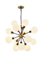 Stevens Pendant, 14 x E14 With 15cm Round Glass Shade, Brass, Opal & Satin Black