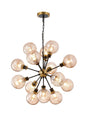 Stevens Pendant, 14 x E14 With 15cm Round Segment Glass Shade, Brass, Amber Plated & Satin Black