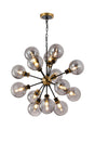 Stevens Pendant, 14 x E14 With 15cm Round Glass Shade, Brass, Smoke Plated & Satin Black