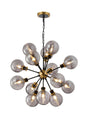 Stevens Pendant, 14 x E14 With 15cm Round Double Textured Smooth/Ribbed Glass Shade, Brass, Smoke Plated & Satin Black