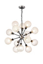 Stevens Pendant, 14 x E14 With 15cm Round Textured Diamond Pattern Glass Shade, Satin Nickel, Clear & Satin Black