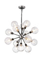 Stevens Pendant, 14 x E14 With 15cm Round Ribbed Glass Shade, Satin Nickel, Clear & Satin Black