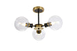 Stevens Semi Ceiling, 3 x E14 With 15cm Round Glass Shade, Brass, Clear & Satin Black