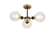 Stevens Semi Ceiling, 3 x E14 With 15cm Round Dimpled Glass Shade, Brass, Clear & Satin Black
